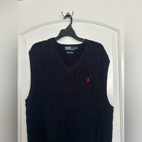 Polo by Ralph Lauren Navy Blue Cable Knit Sweater Vest size XL 100% cotton - Picture 3 of 8